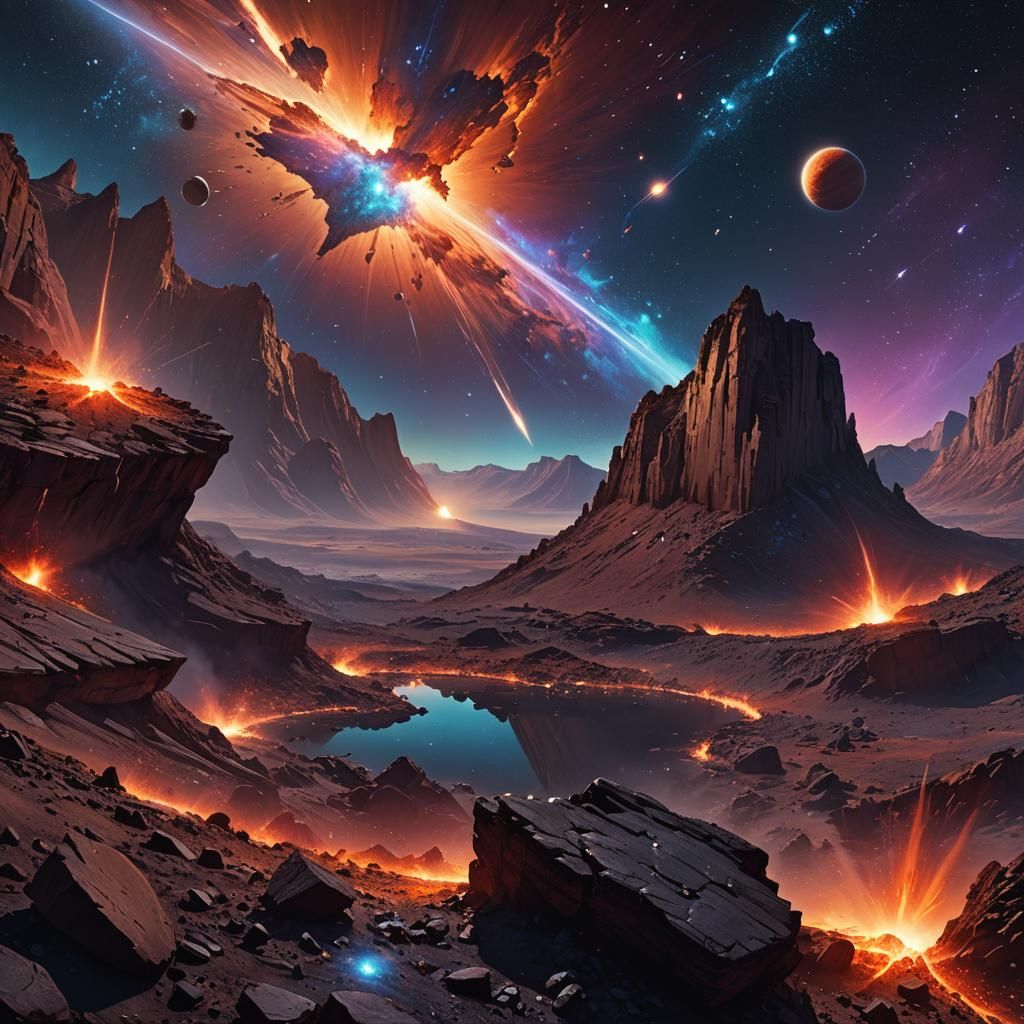 Cosmic Cliff: Galaxy and Comet in Sci-Fi Art