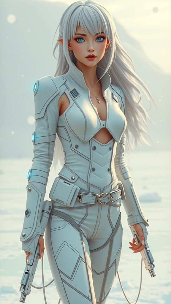 Futuristic Woman in Icy World, 3D Anime Art