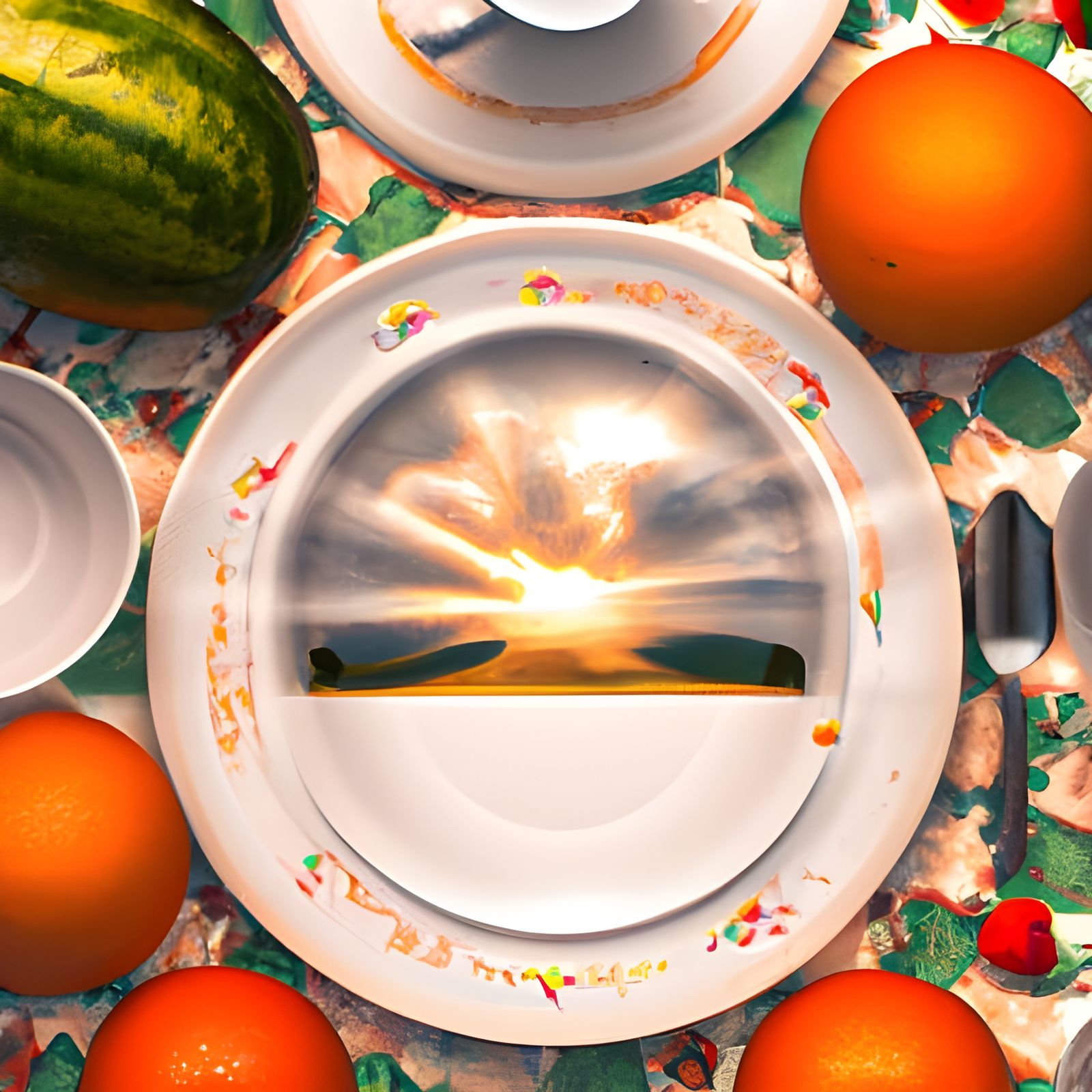 Surreal Sunrise Reflected in Dining Place Setting