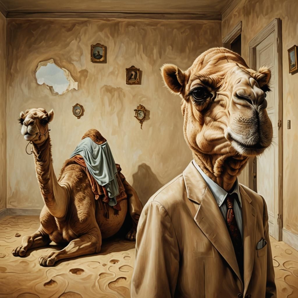 Surreal Camel-Man in a Room, Salvador Dali Style