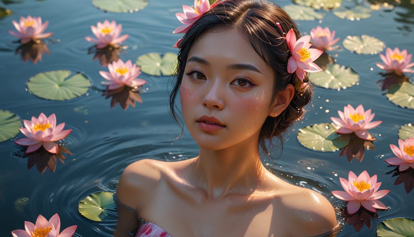 Dreamlike Lotus Portrait in Oil Painting Style