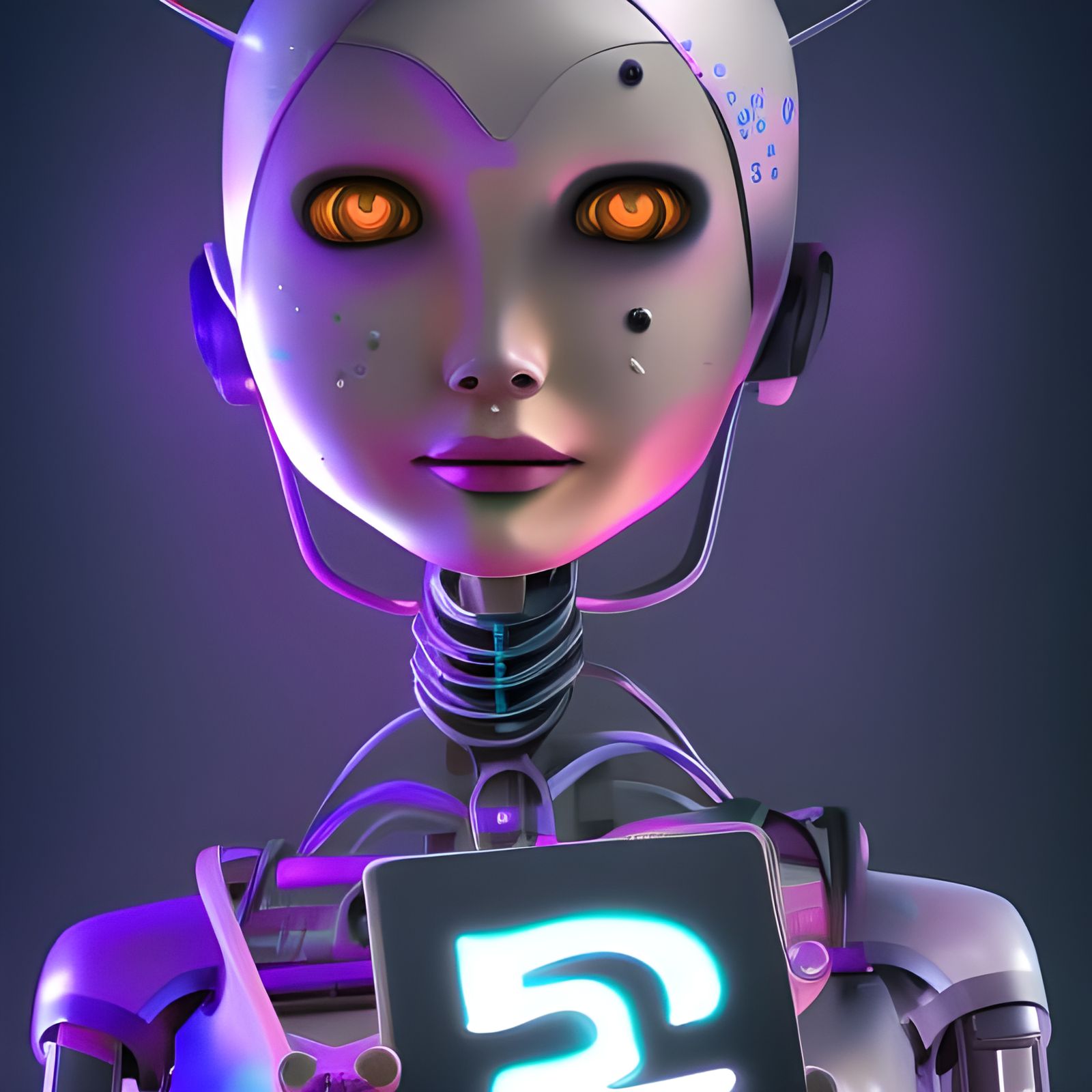 Hyperrealistic Robot Girl Holding a Sign