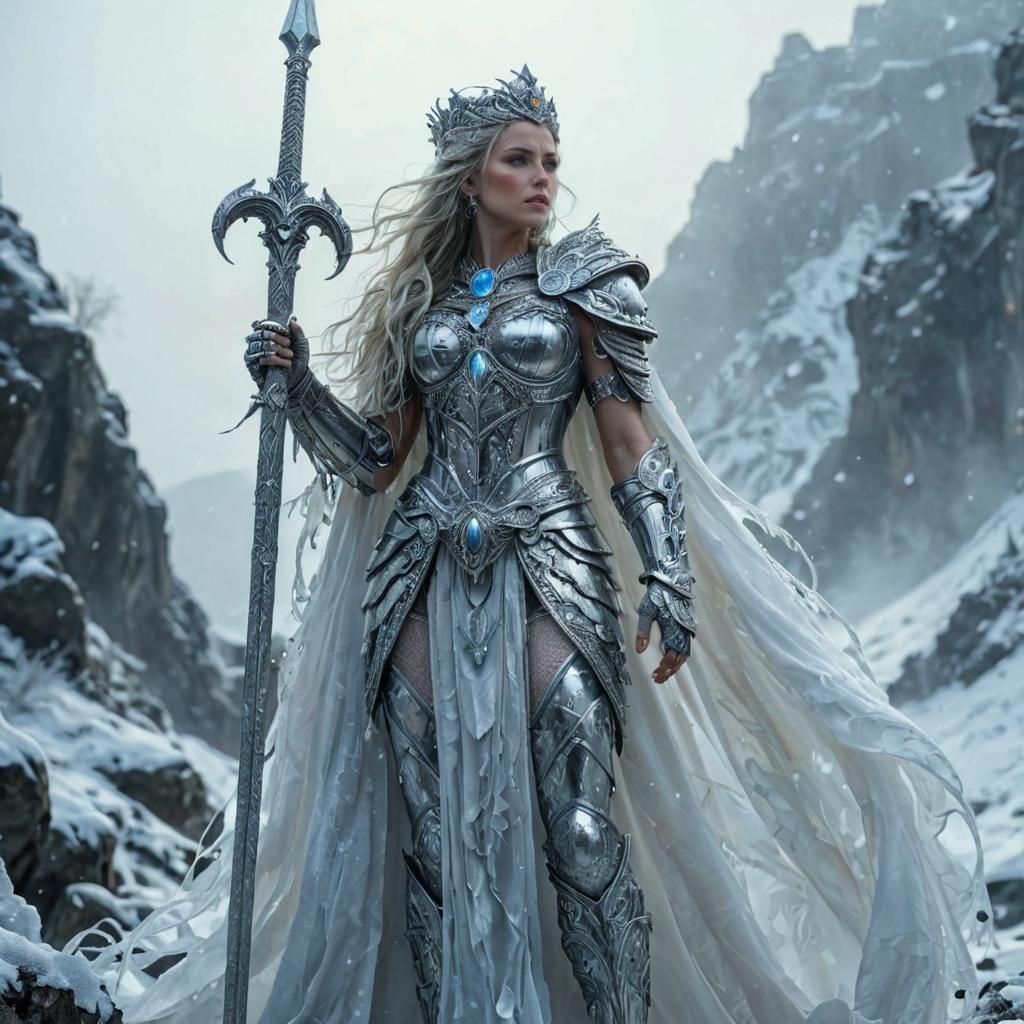 Icy Warrior Queen Deity in Norse Dragon Armor