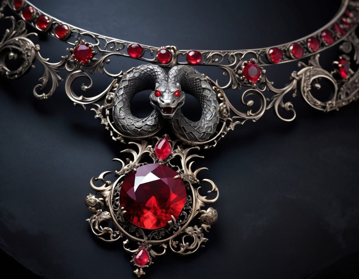 Gothic Serpent Necklace with Ruby Pendant