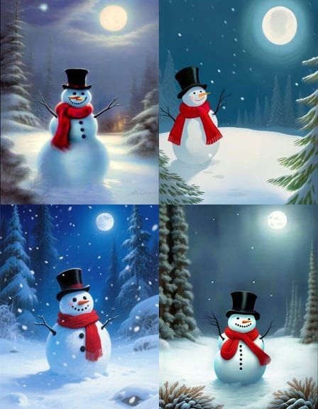 Cheerful Snowman in Serene Winter Night Scene