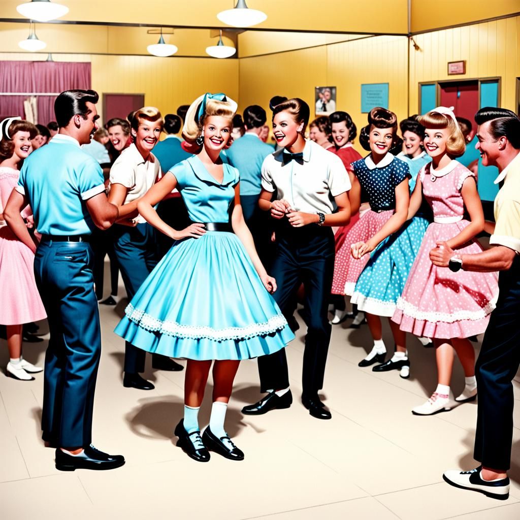 Vintage 1960s Sock Hop Scene with Music Box