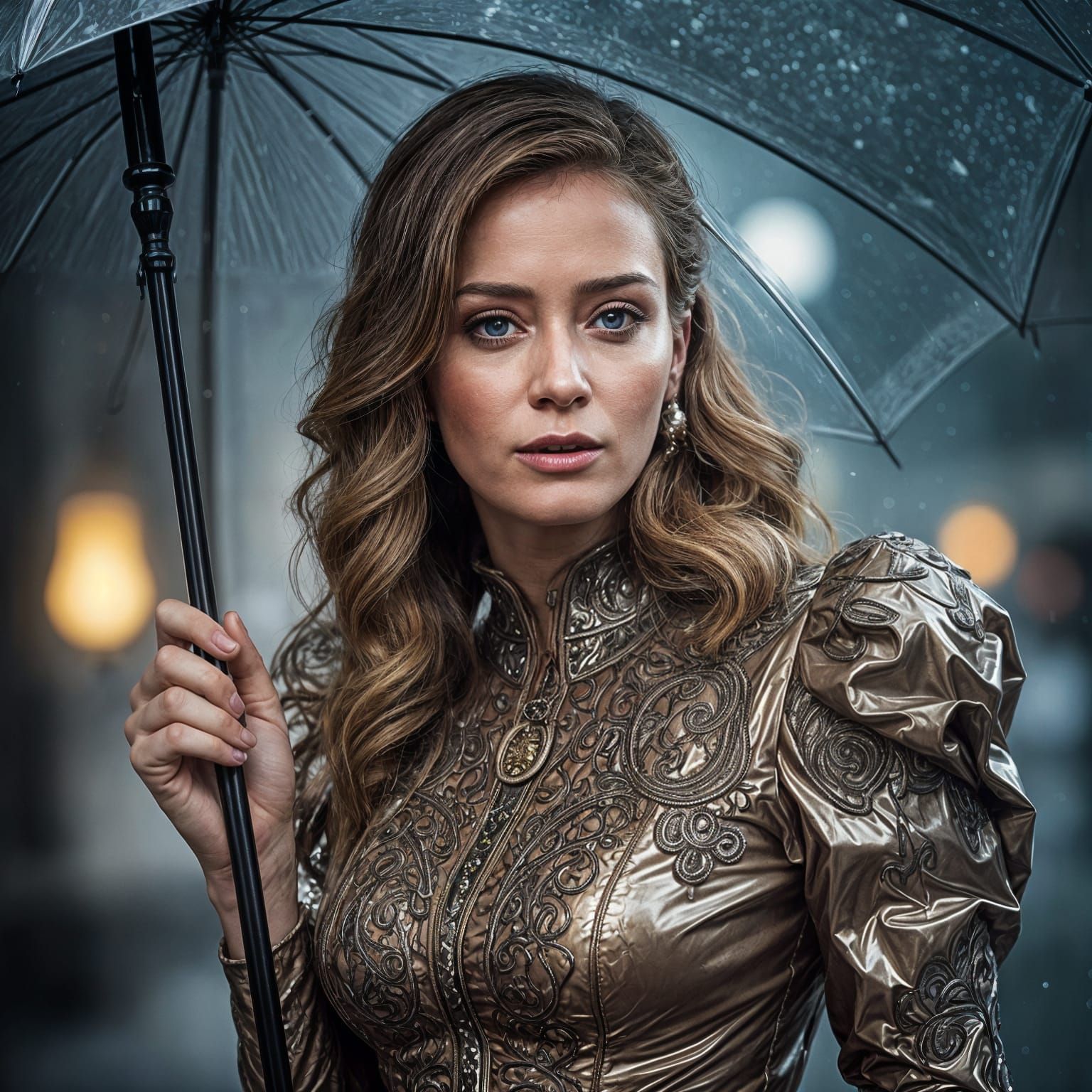 Victorian Woman with Umbrella in Hyperrealistic Style