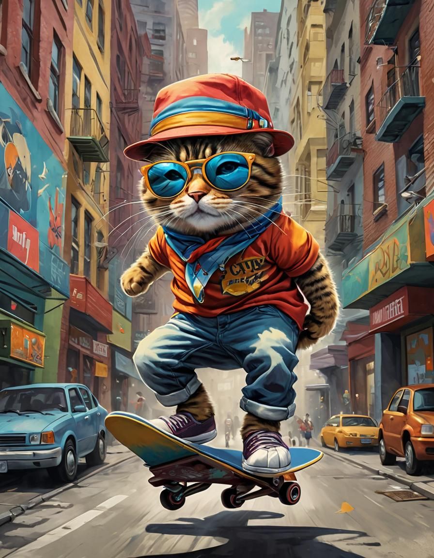 Cool Cat Kickflip in Urban Scene