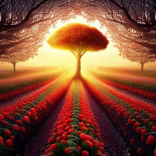 Psychedelic Strawberry Field in Sunlight