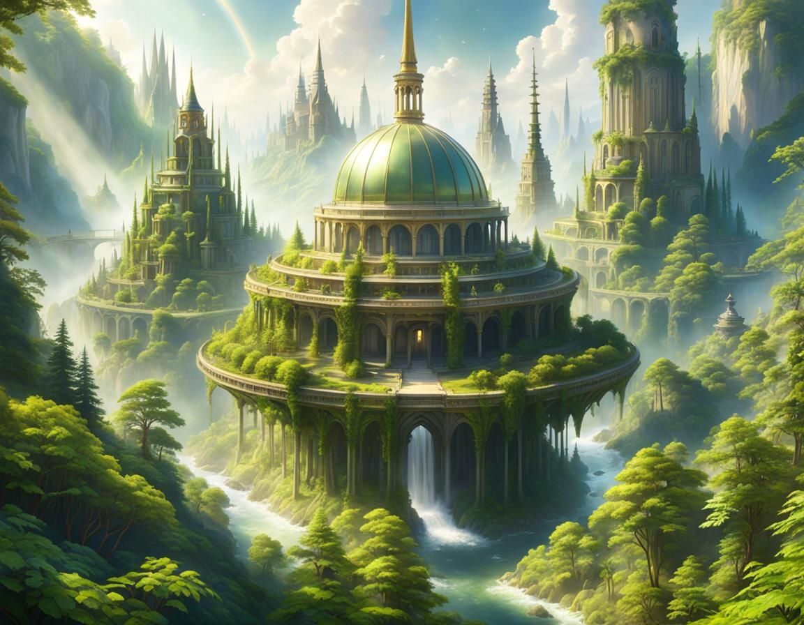 Photorealistic Xanadu: Magical Domed City of Forest