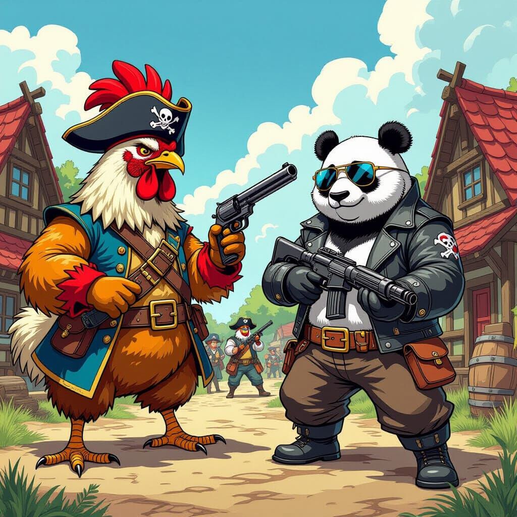 Giant Panda Stops Chicken Pirate Invasion, Comic Art