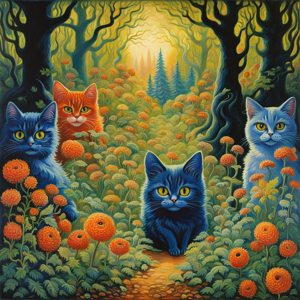 Eldritch Forest Painting in Cat Art Style