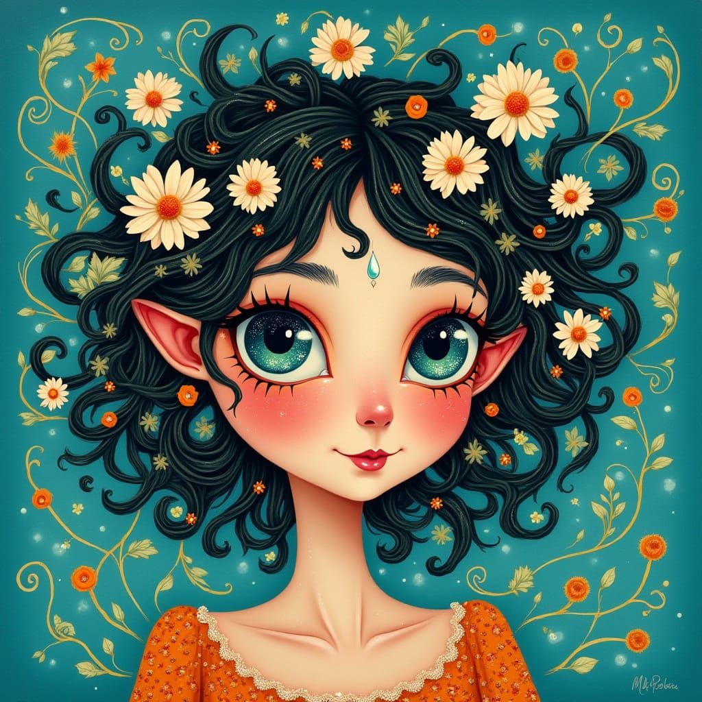 Dreamlike Pop Art Portrait of a Nature Goddess