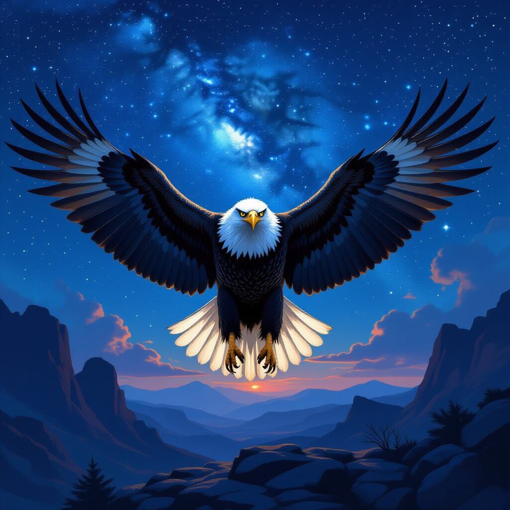 Majestic Eagle Silhouette Over Starry Night Sky