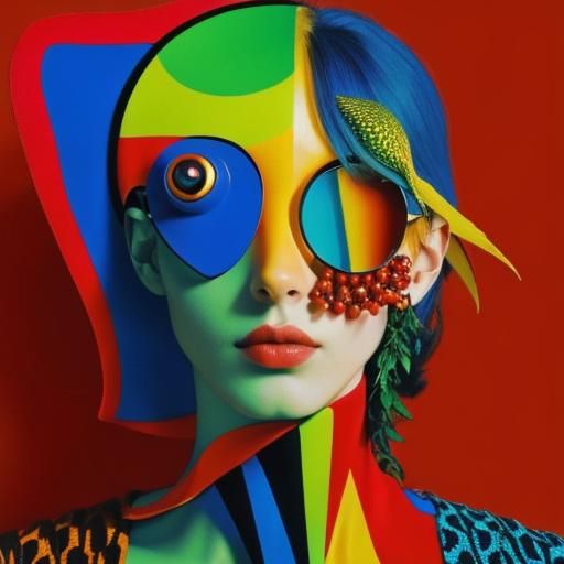 Surreal Man's Face with Fruit and Fire