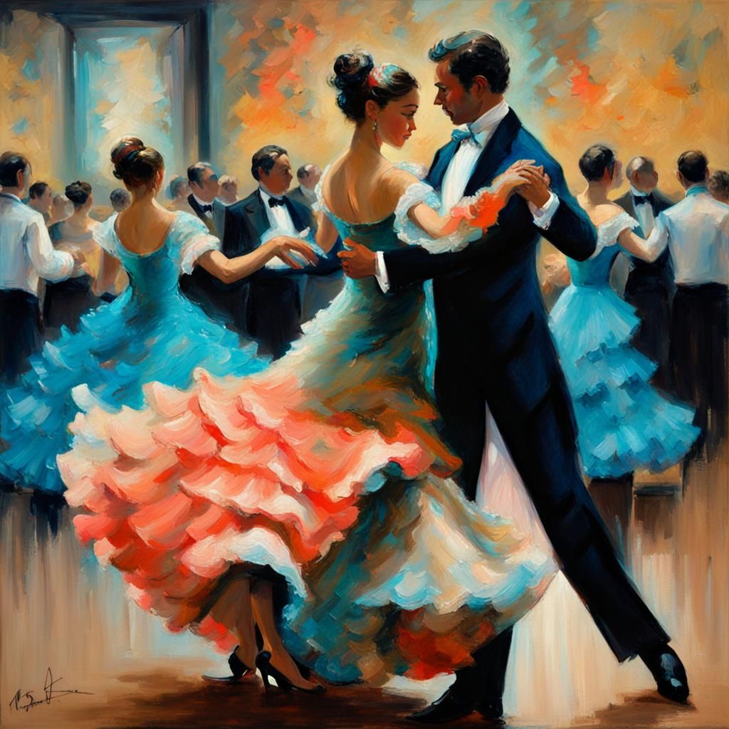Impressionist Painting of Ballroom Dance with Vibrant Colors