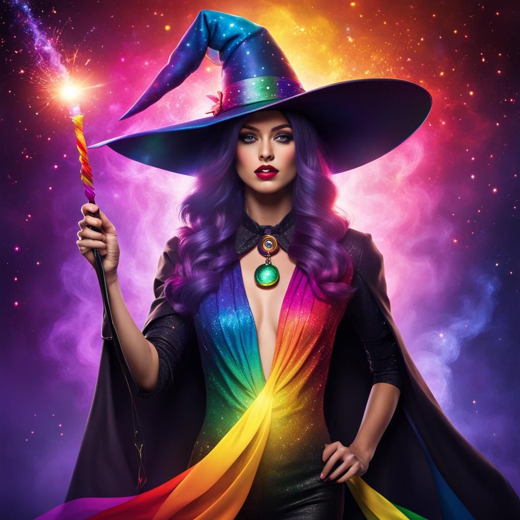 Rainbow Witch with Question Mark Background