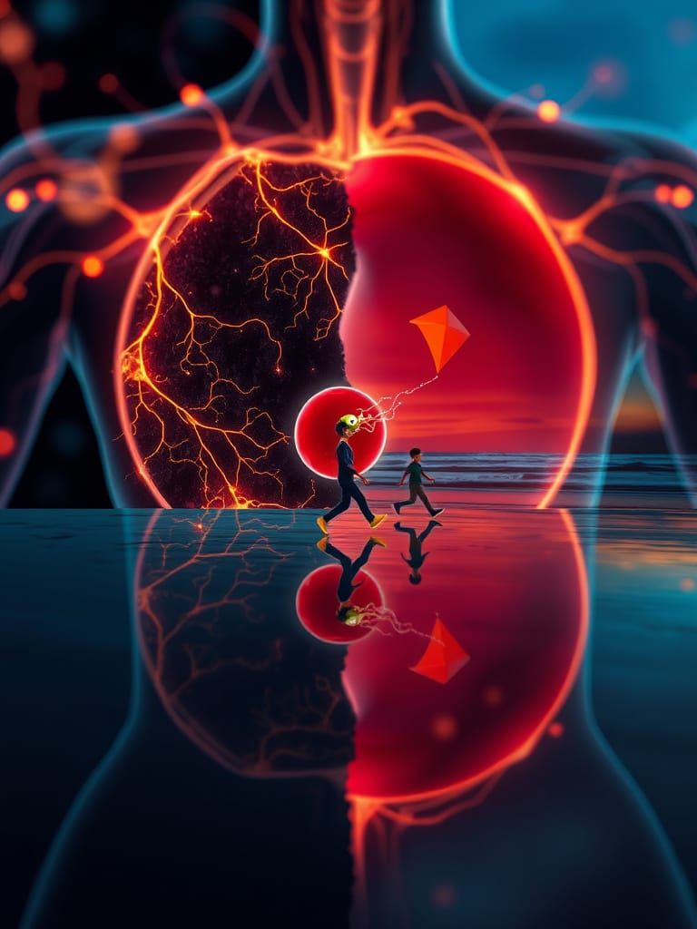 Dual Worlds: Body's Neurons and Shoreline Adventure