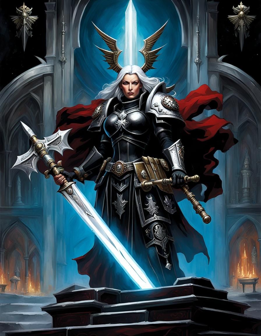 Imperial Battle Sister in Black Armor with Power Sword