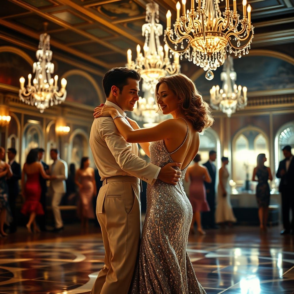 Lavish 1930s Ballroom Dance Scene in Vintage Photorealism