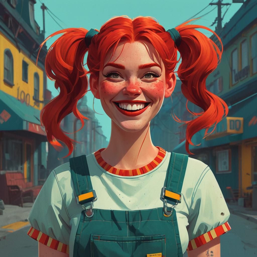 Disney-Style Girl with Pigtails in 80s Pop Art