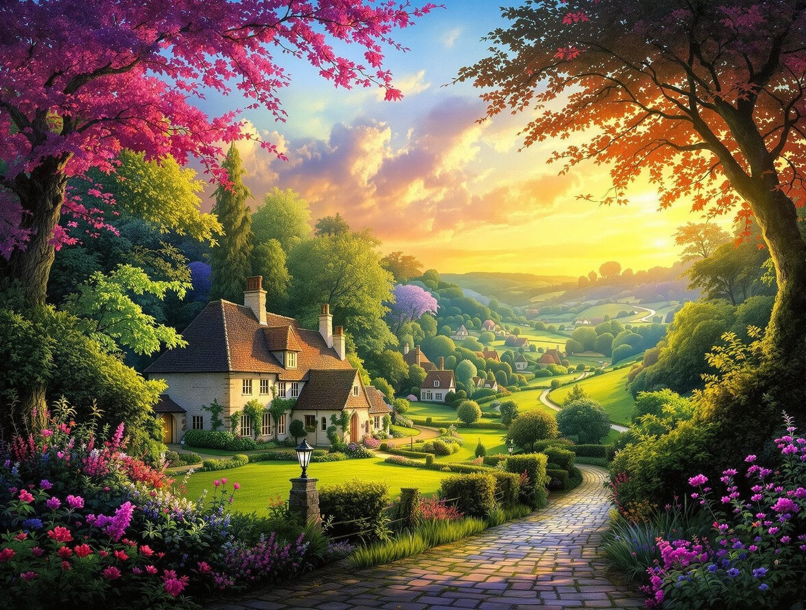 Enchanted Cottagecore Village in Ethereal Landscape