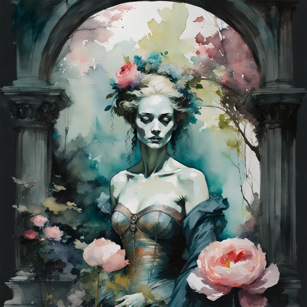 Surreal Watercolor Dream Garden Landscape