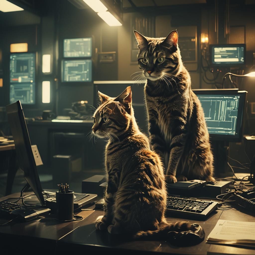 Cat Coding: A Cinematic Film Still