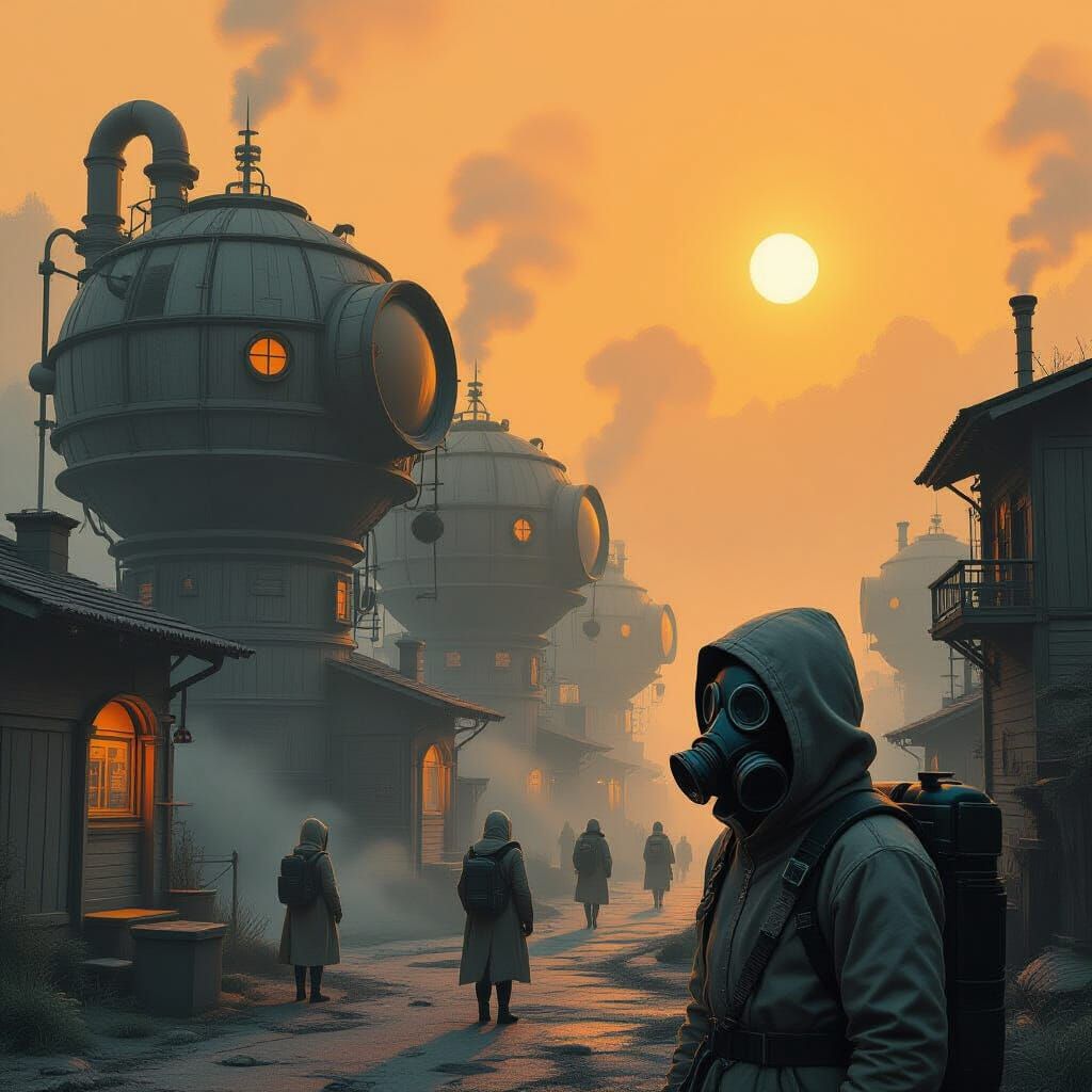 Dystopian Future City with Grim Inhabitants