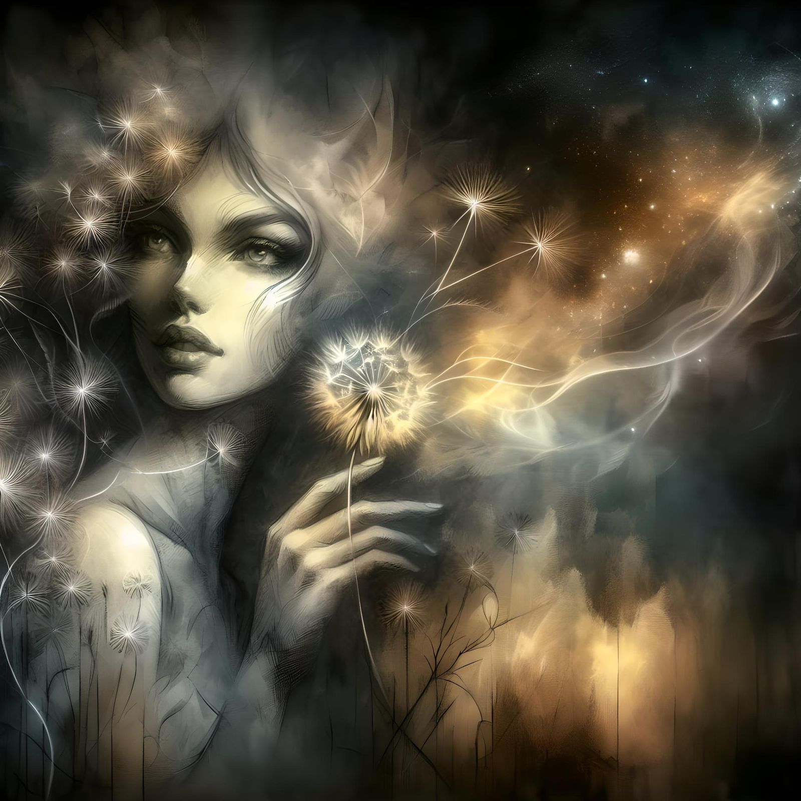 Mystical Dandelion Woman in Fantasy Art Style