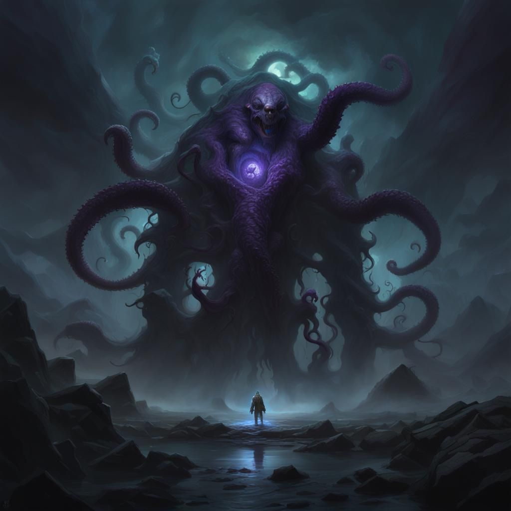 Cyclops Golem Concealed in Dark Tentacle Cloud