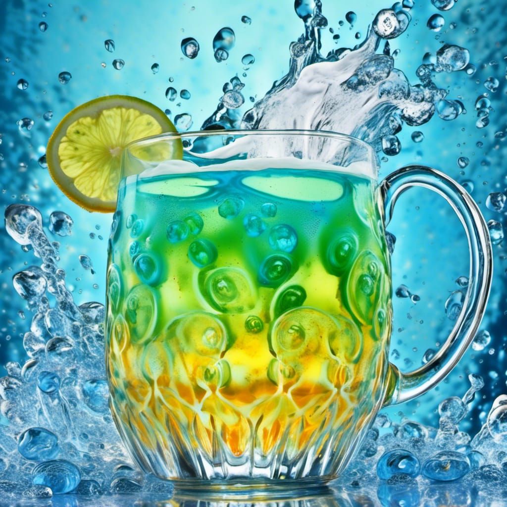 Effervescent Tropical Drink Swirling into Crystal Tankard