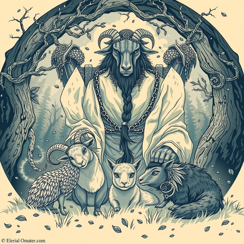 Goat Elder on Bog Oak Throne in Primeval Forest