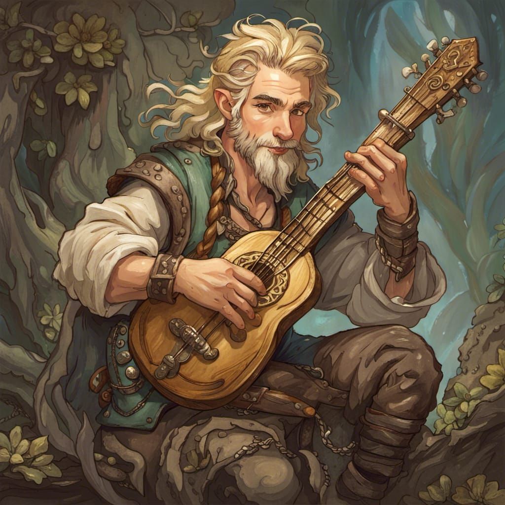 Handsome Gnome Bard with Mechanical Lute Portrait