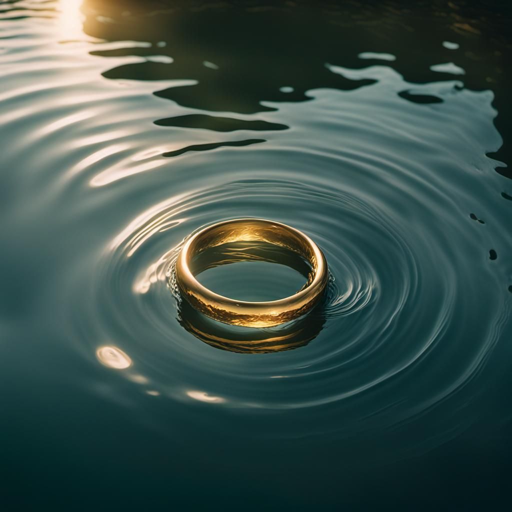 The One Ring Sinking Underwater in Cinematic Style