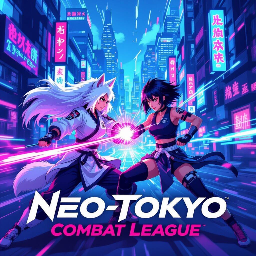 Cyberpunk Martial Arts Tournament Poster with Women Warriors