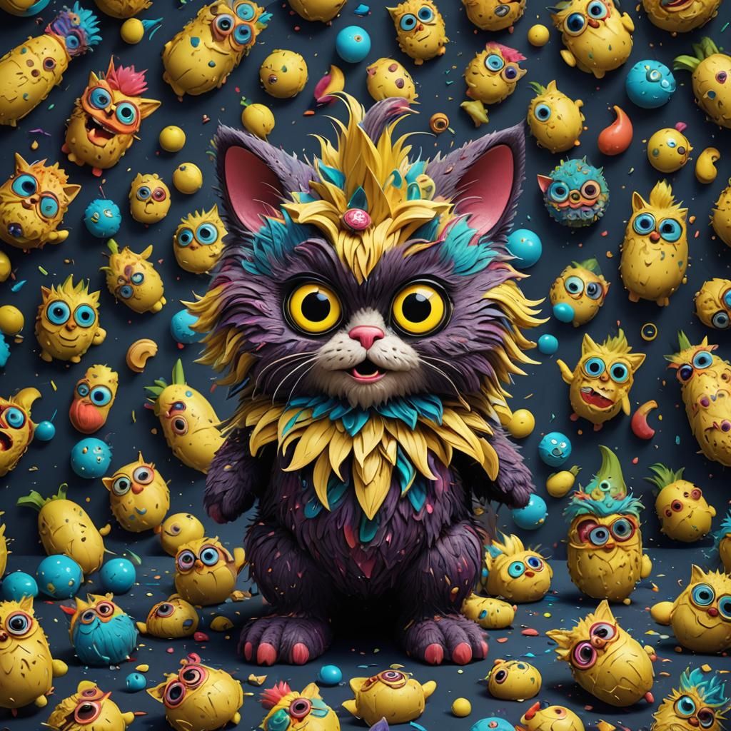 Woo Woo Banana Cat and Furby Matte Painting
