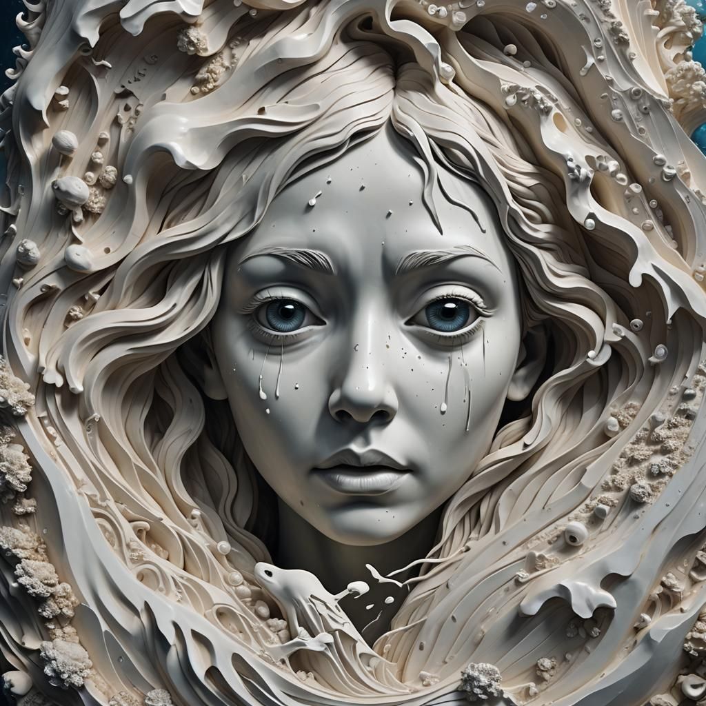 a Beautiful Sculpture of a crying woman