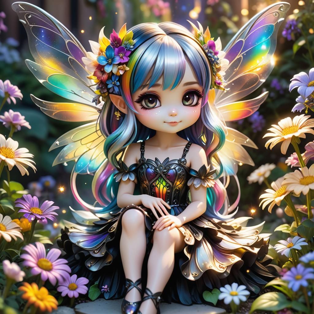 Gothic Chibi Fairy in a Heavenly Garden