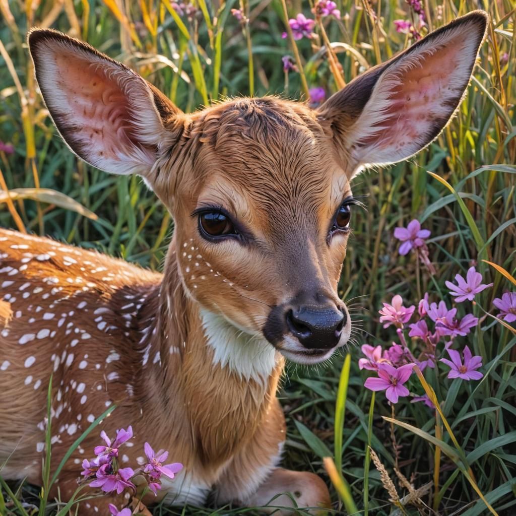 Beautiful Fawn Portrait in Sunset Graffiti Field