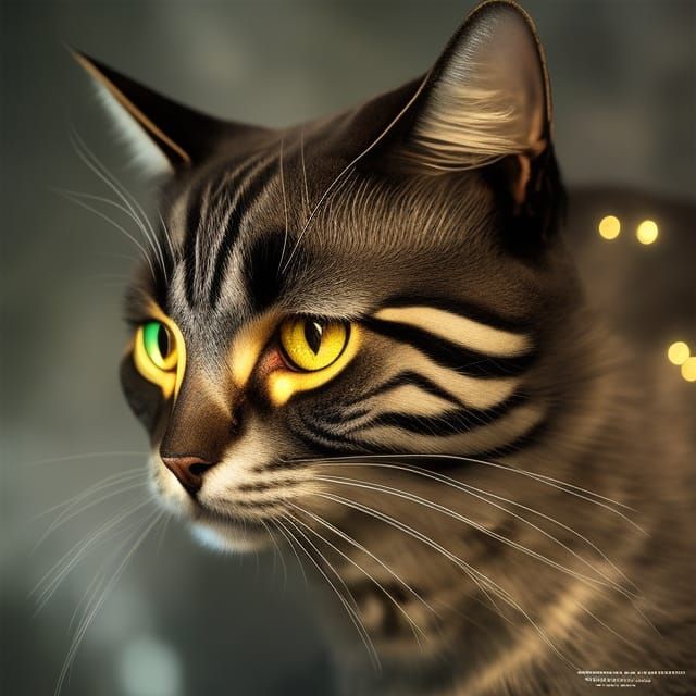 Jeweled Robotic Cat Portrait in Anime Style