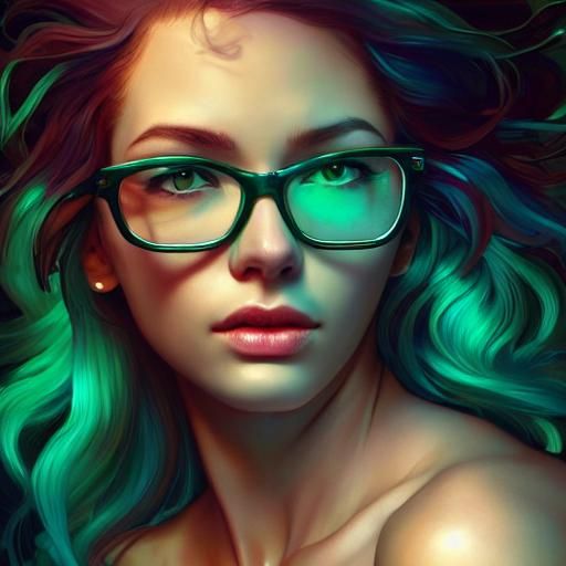 Green-Haired Woman at Bar, Art Nouveau Portrait