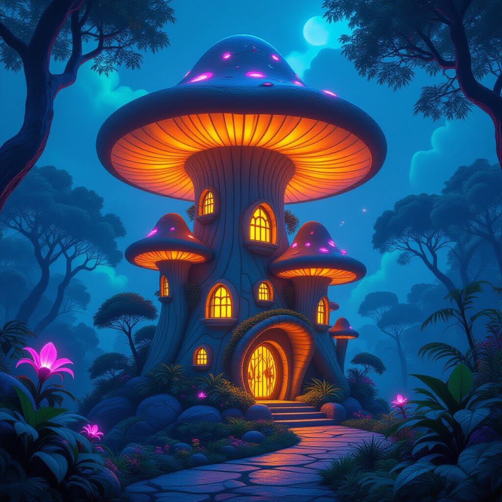 Whimsical Mushroom House in Alien Jungle