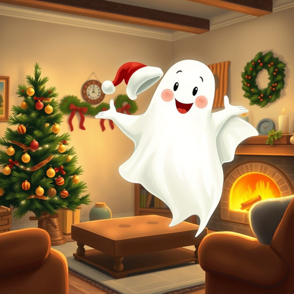 Friendly Ghost in Santa Costume for Christmas