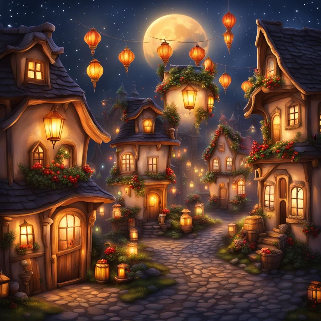 Festive Fairy Town Aglow with Lanterns