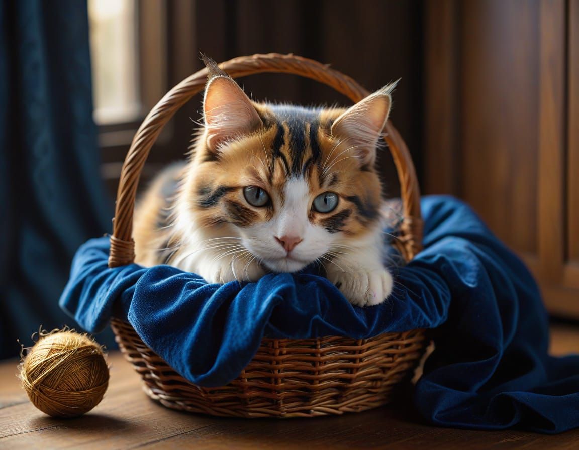 Calico Kitten in Royal Velvet Setting