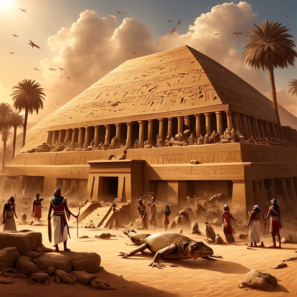 Ancient Egyptian Men Suffering Plague in Blood-Red Nile Land...