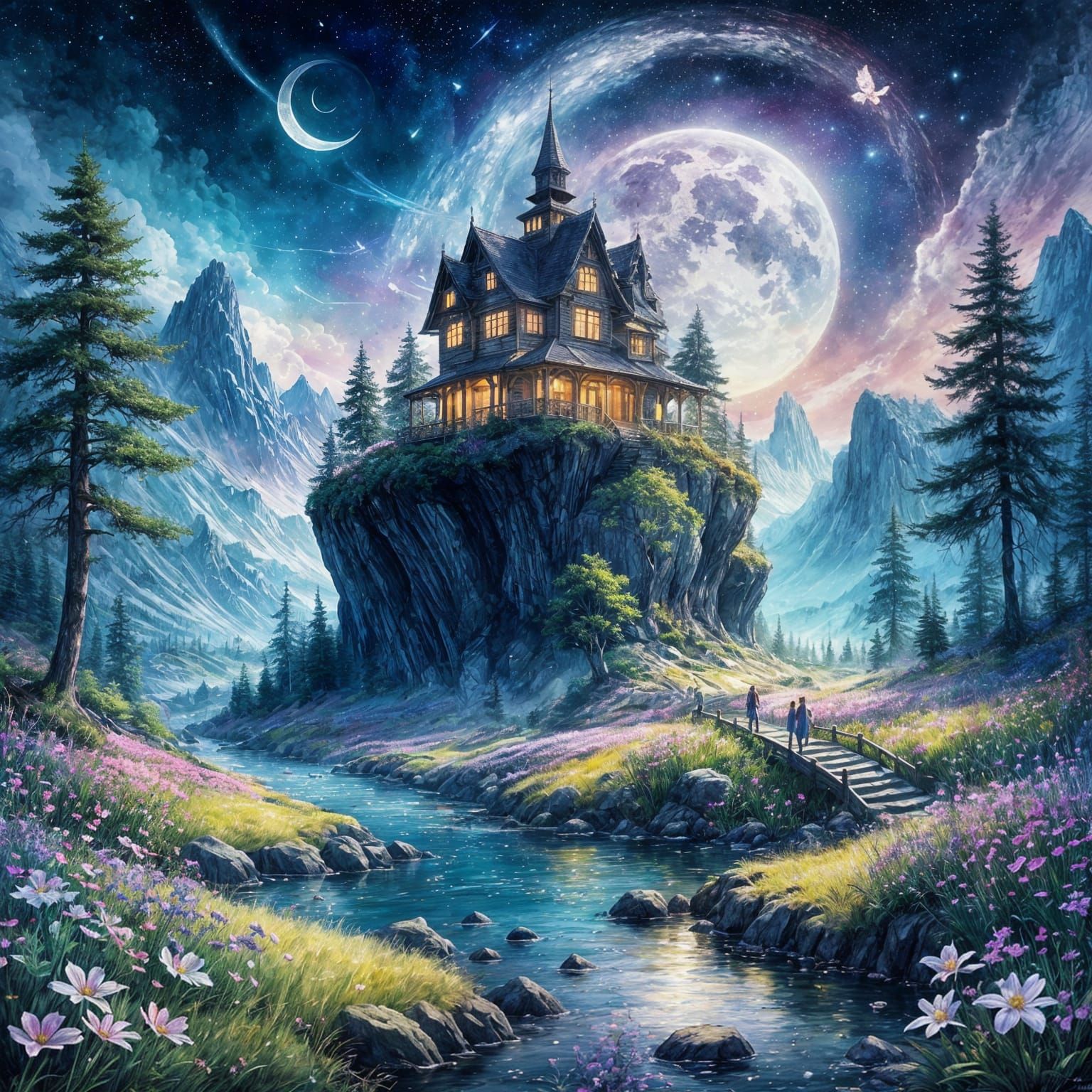 Whimsical Watercolor Fantasy in Morning Light