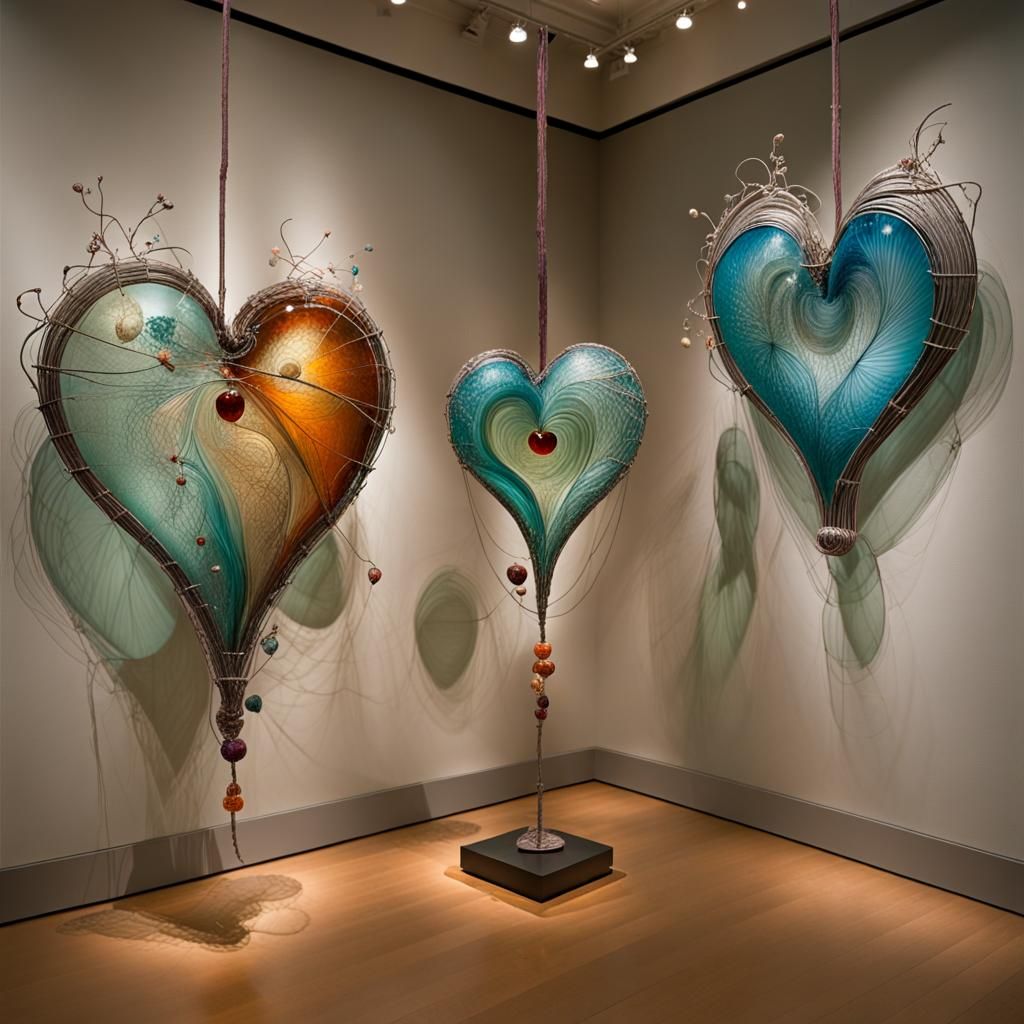 "HEART STRINGS" 
"Textures with Glass, String, Metal, Wire"