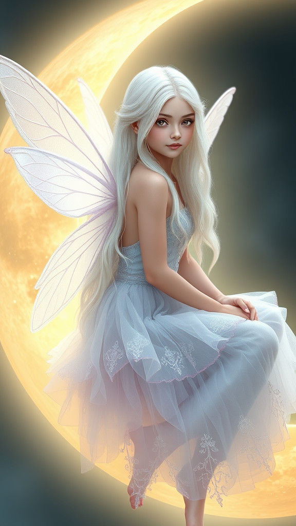 Ethereal Fairy on Moon in Photorealistic Style
